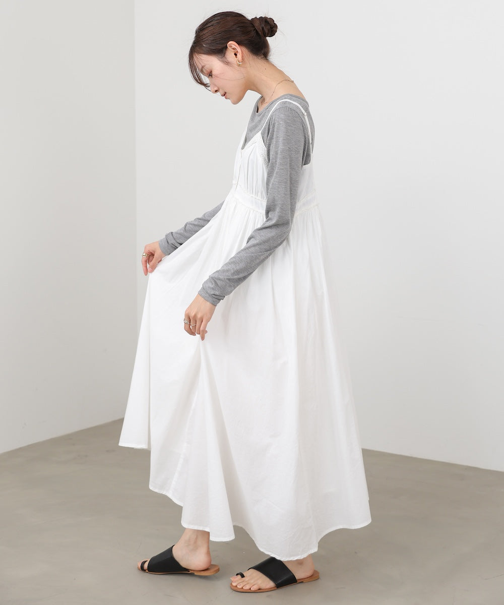 【選べるサイズ展開】レース切り替えフレアキャミワンピース