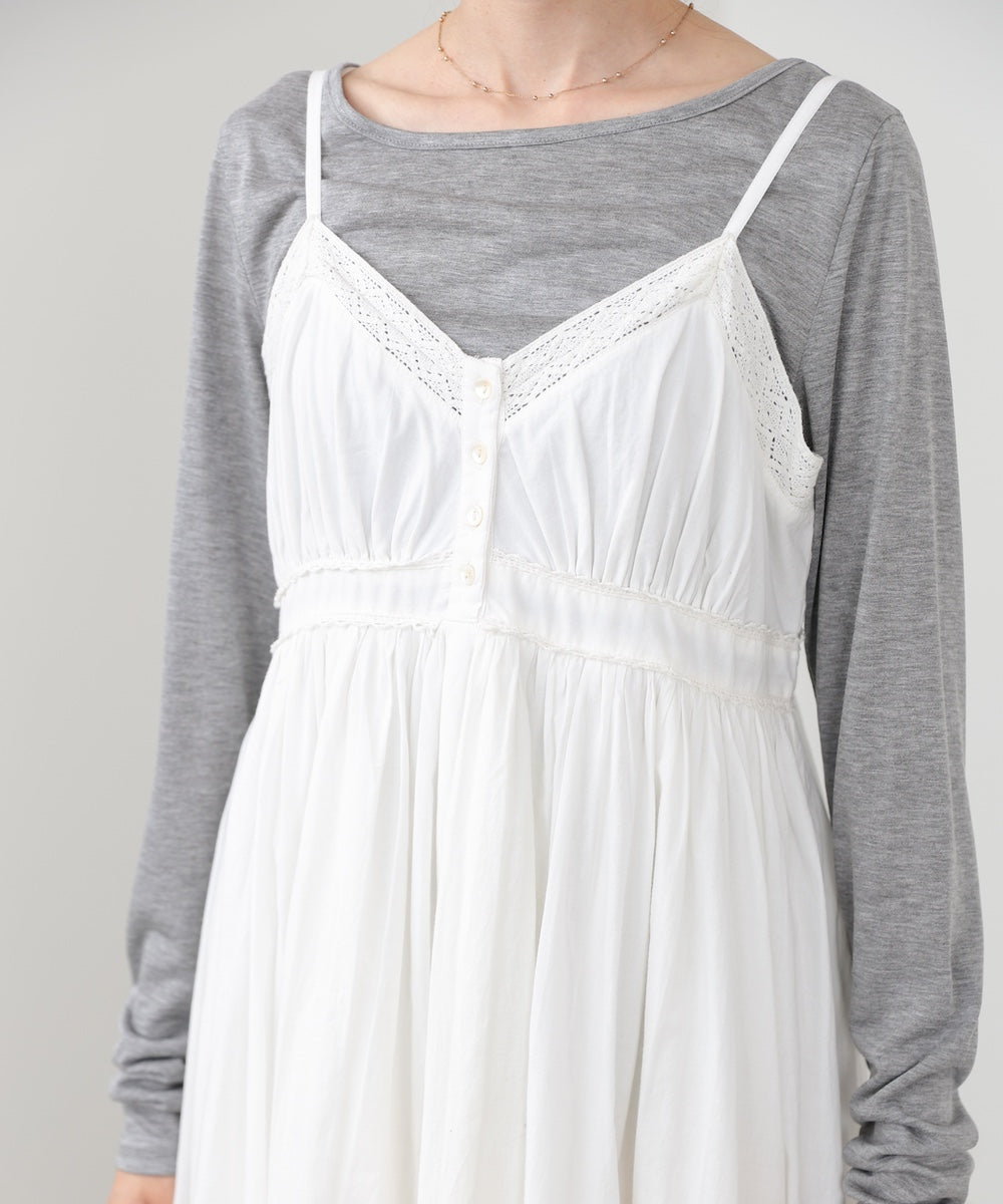 【選べるサイズ展開】レース切り替えフレアキャミワンピース