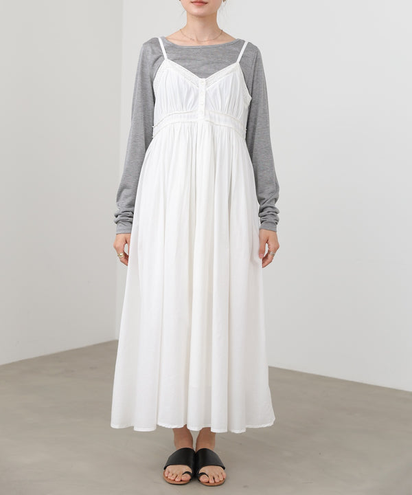 【選べるサイズ展開】レース切り替えフレアキャミワンピース