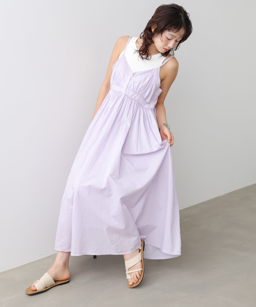 【選べるサイズ展開】レース切り替えフレアキャミワンピース