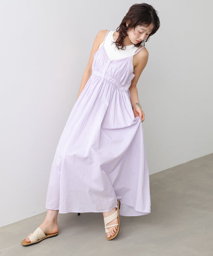 【選べるサイズ展開】レース切り替えフレアキャミワンピース