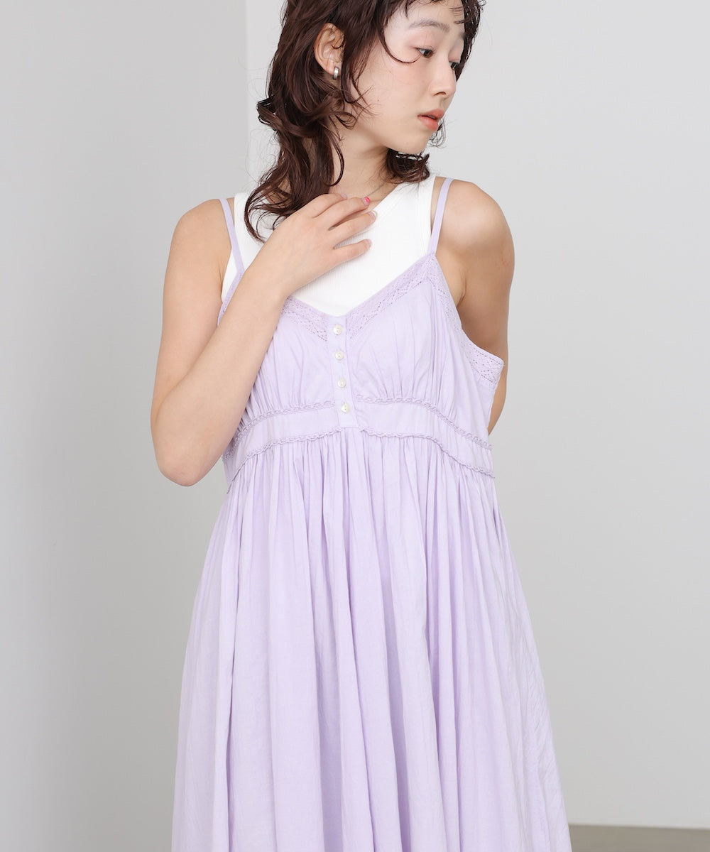 【選べるサイズ展開】レース切り替えフレアキャミワンピース