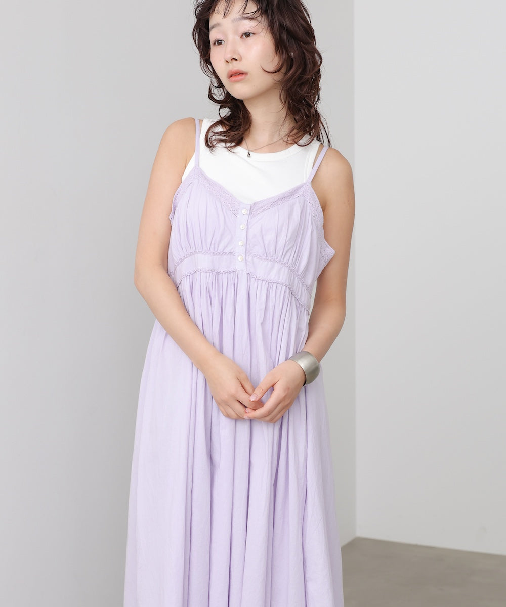 【選べるサイズ展開】レース切り替えフレアキャミワンピース
