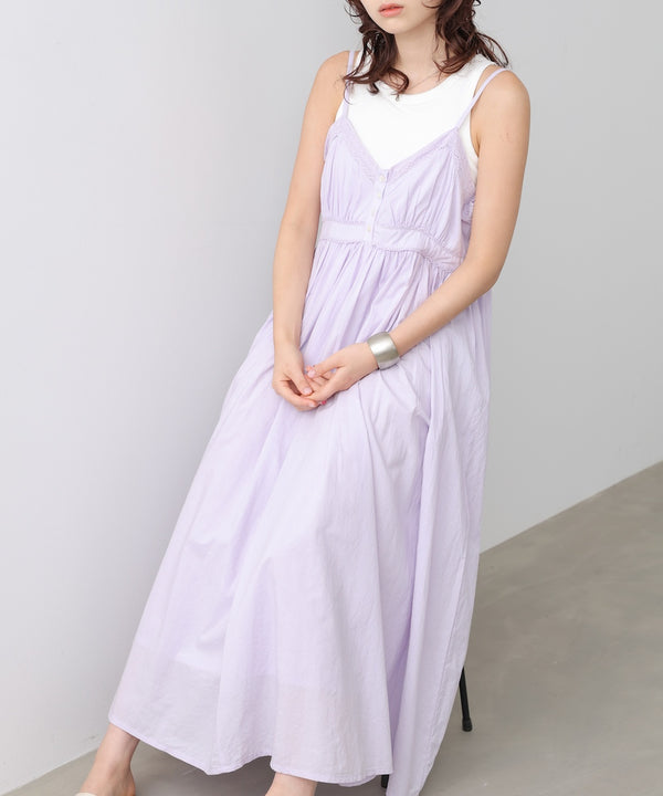 【選べるサイズ展開】レース切り替えフレアキャミワンピース