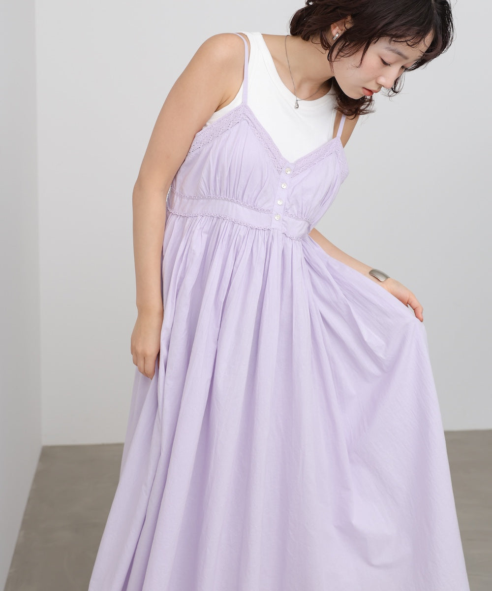 【選べるサイズ展開】レース切り替えフレアキャミワンピース
