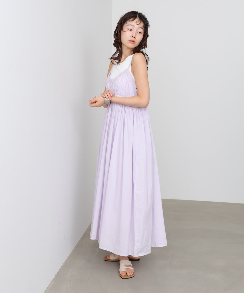 【選べるサイズ展開】レース切り替えフレアキャミワンピース