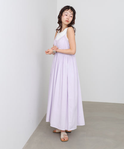 【選べるサイズ展開】レース切り替えフレアキャミワンピース