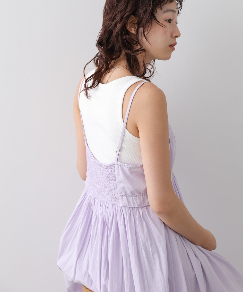 【選べるサイズ展開】レース切り替えフレアキャミワンピース