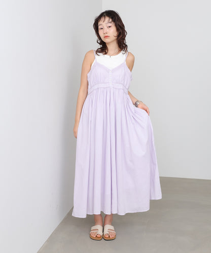 【選べるサイズ展開】レース切り替えフレアキャミワンピース