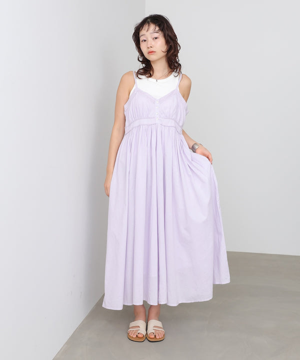 【選べるサイズ展開】レース切り替えフレアキャミワンピース