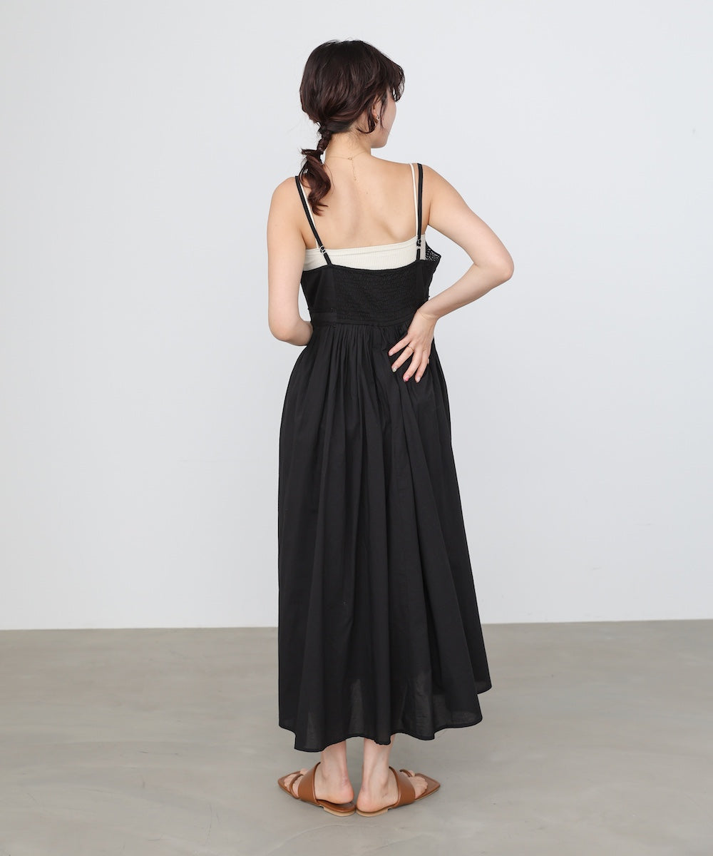 【選べるサイズ展開】レース切り替えフレアキャミワンピース