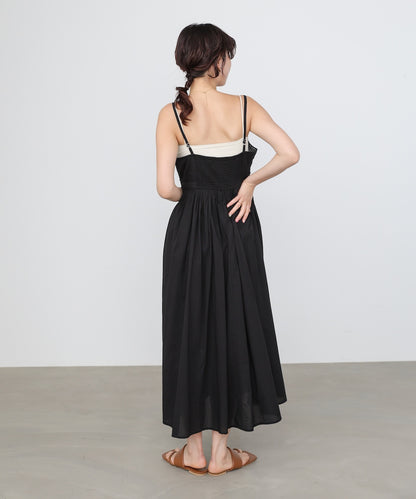 【選べるサイズ展開】レース切り替えフレアキャミワンピース