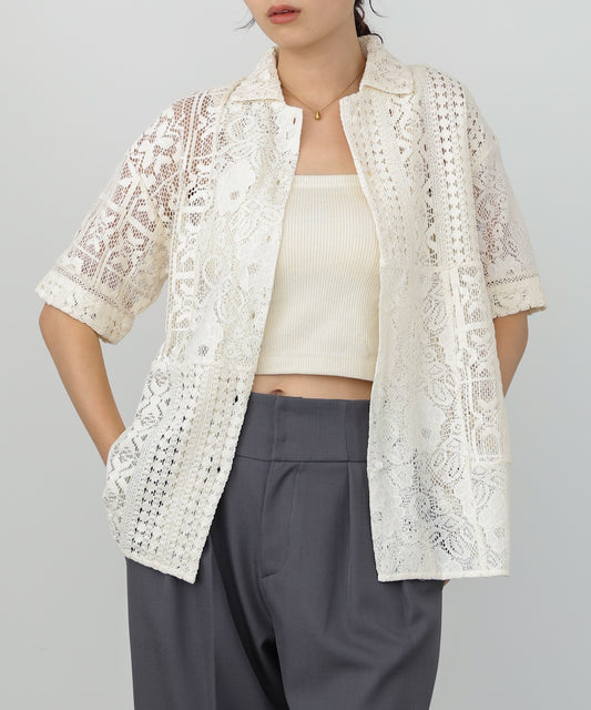 【セットアップ対応】パッチワークレースシャツ