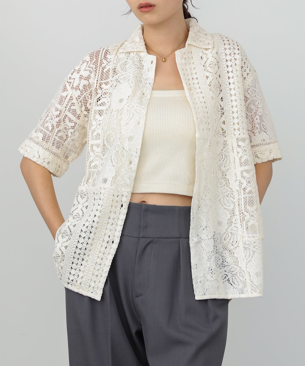 【セットアップ対応】パッチワークレースシャツ