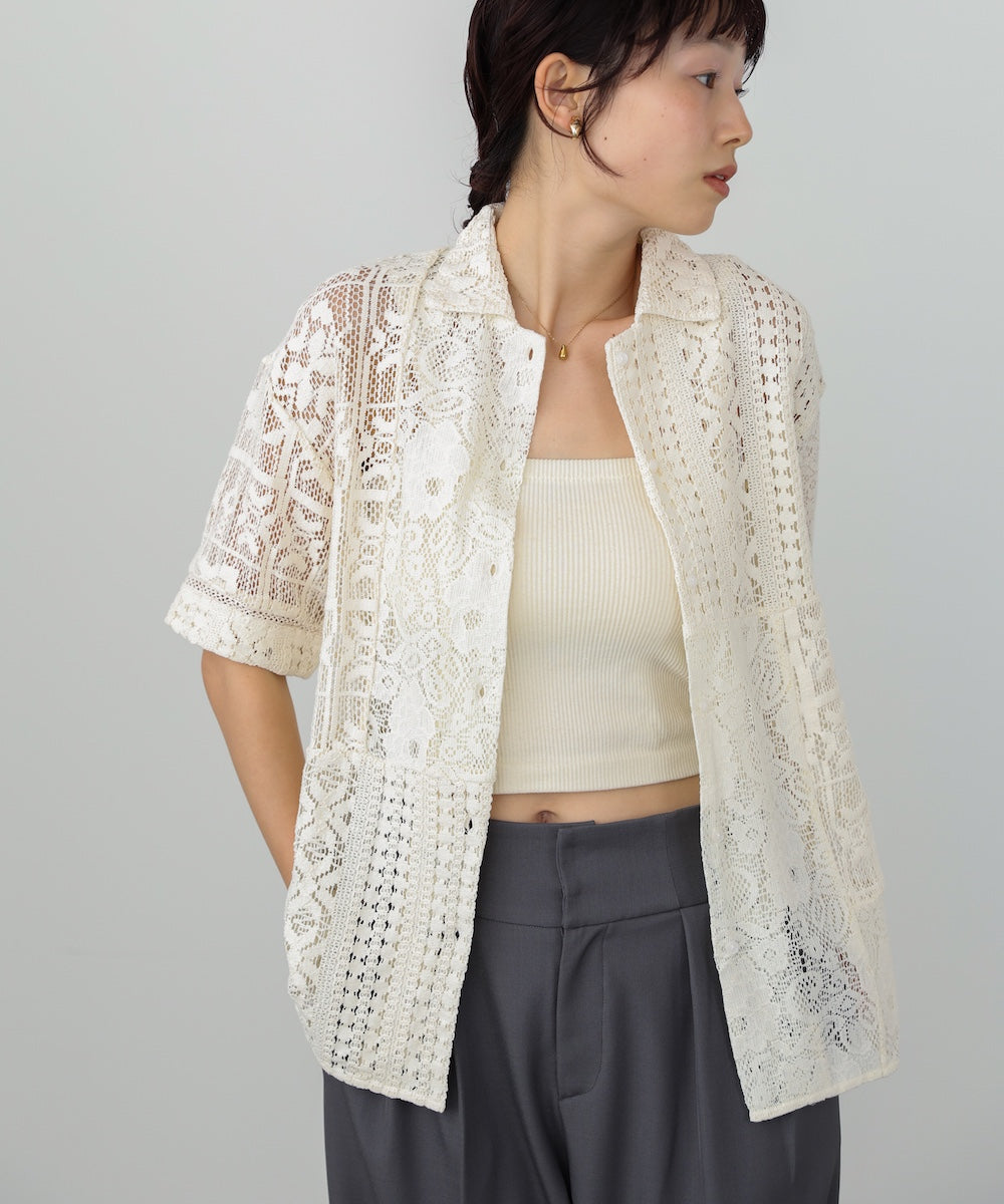 【セットアップ対応】パッチワークレースシャツ