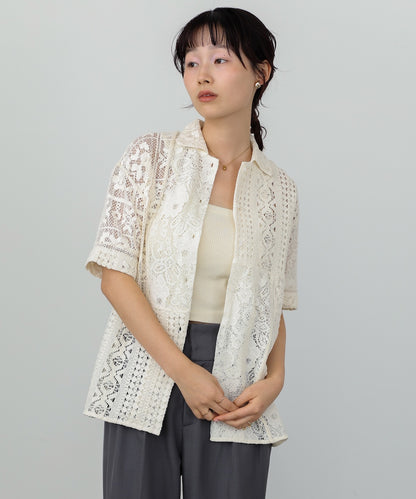 【セットアップ対応】パッチワークレースシャツ