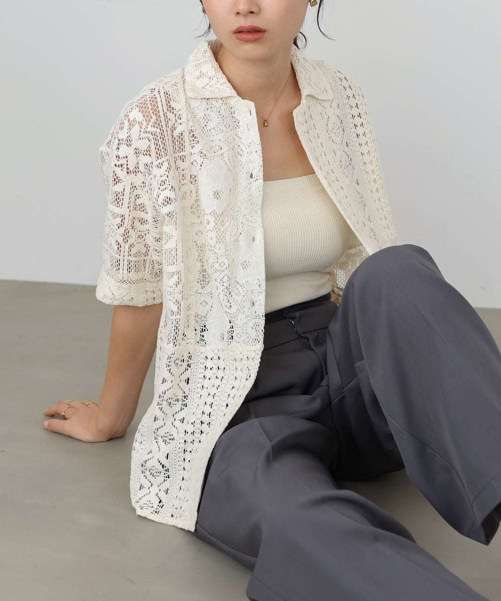 【セットアップ対応】パッチワークレースシャツ