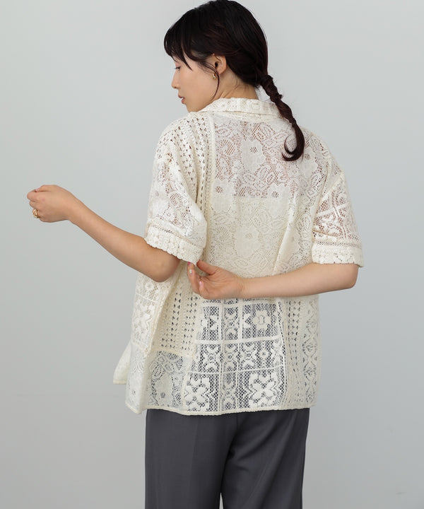 【セットアップ対応】パッチワークレースシャツ