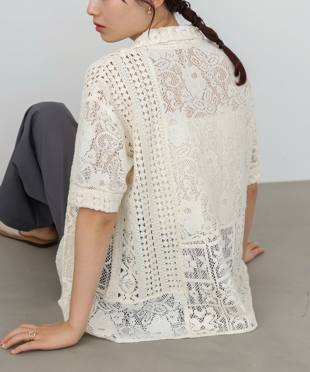 【セットアップ対応】パッチワークレースシャツ