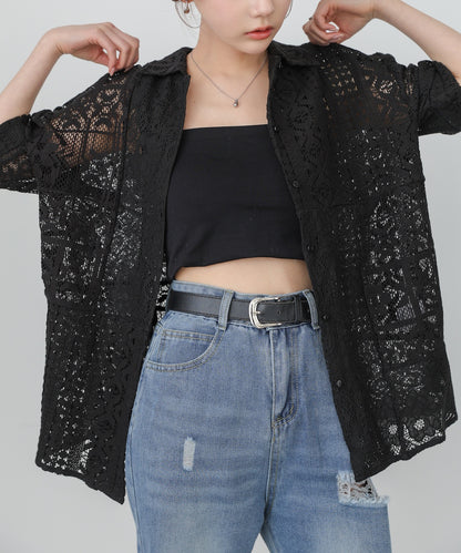 【セットアップ対応】パッチワークレースシャツ