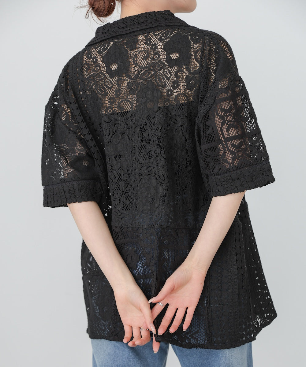 【セットアップ対応】パッチワークレースシャツ