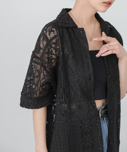 【セットアップ対応】パッチワークレースシャツ