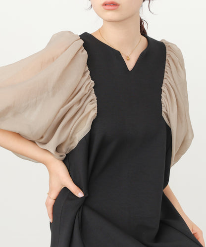 【選べるサイズ展開】袖ボリュームポンチワンピース