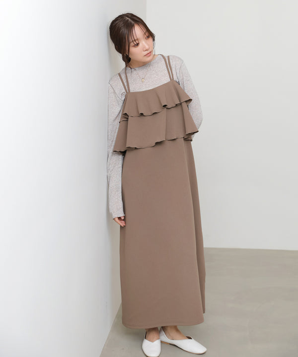 【選べるサイズ/イージーケア】ティアードキャミワンピース【イージージョーゼットシリーズ】