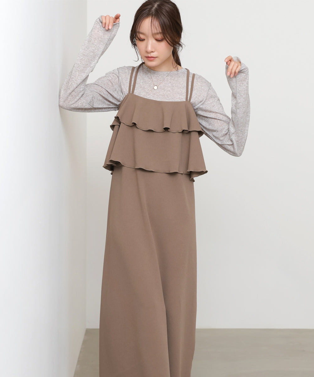 【選べるサイズ/イージーケア】ティアードキャミワンピース【イージージョーゼットシリーズ】