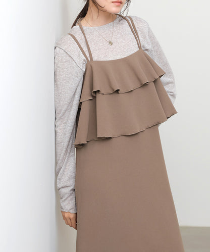 【選べるサイズ/イージーケア】ティアードキャミワンピース【イージージョーゼットシリーズ】