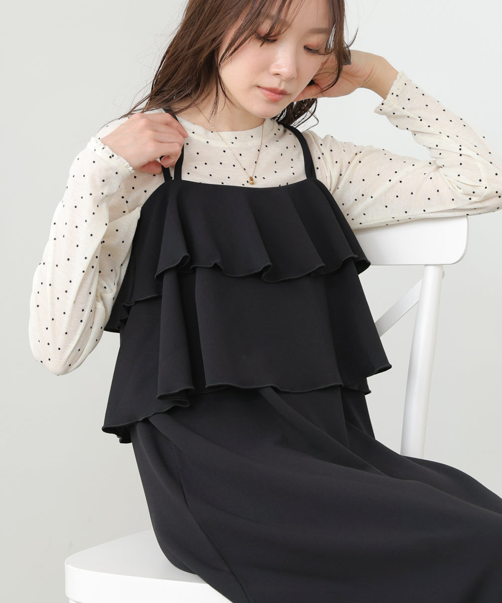 【選べるサイズ/イージーケア】ティアードキャミワンピース【イージージョーゼットシリーズ】