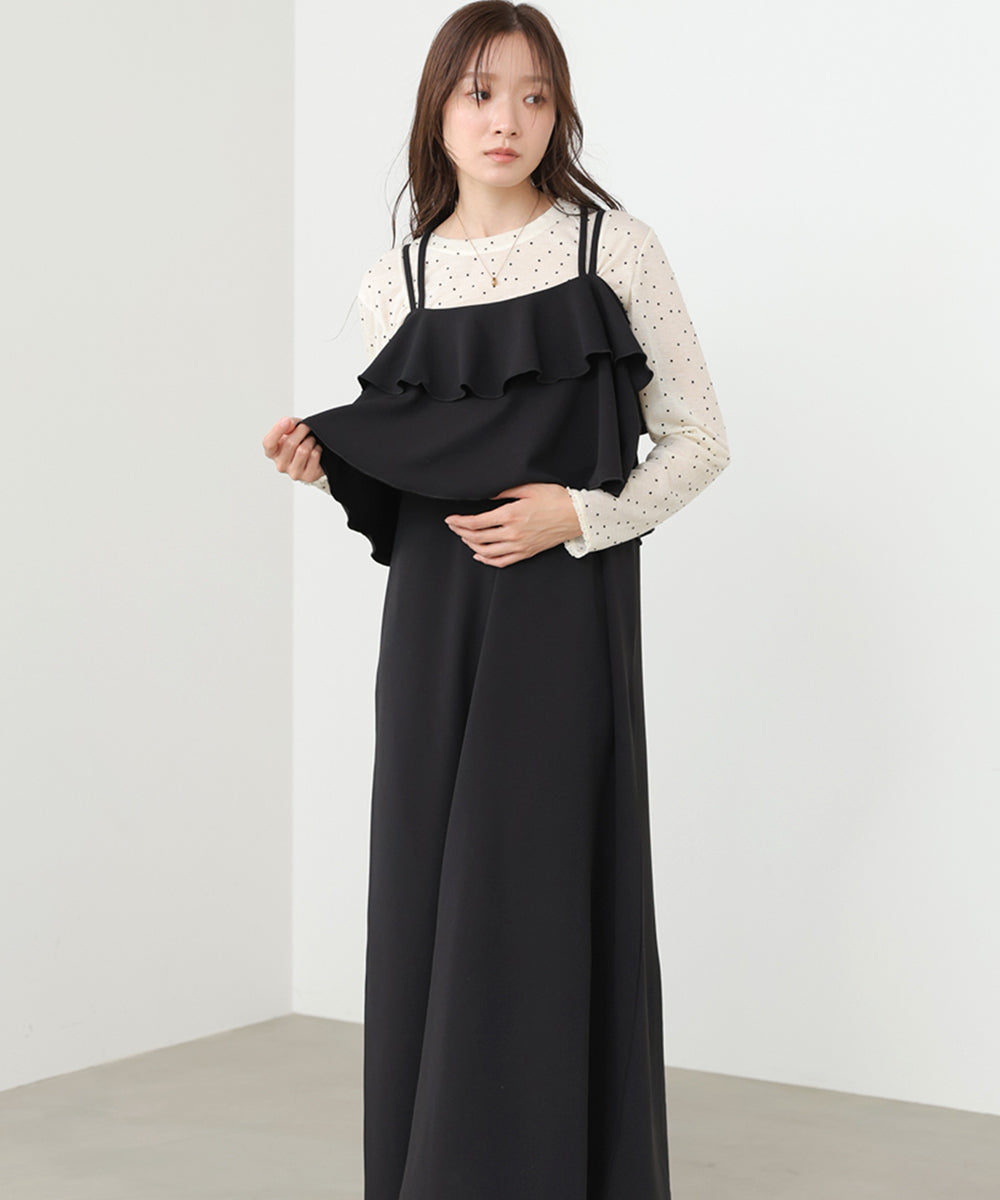 【選べるサイズ/イージーケア】ティアードキャミワンピース【イージージョーゼットシリーズ】