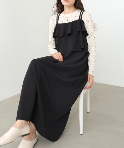 【選べるサイズ/イージーケア】ティアードキャミワンピース【イージージョーゼットシリーズ】