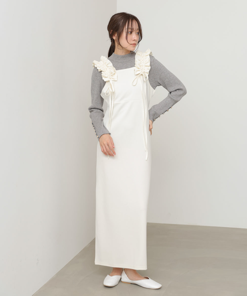 【選べるサイズ/イージーケア】ショルダーギャザーワンピース【イージージョーゼットシリーズ】