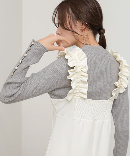 【選べるサイズ/イージーケア】ショルダーギャザーワンピース【イージージョーゼットシリーズ】