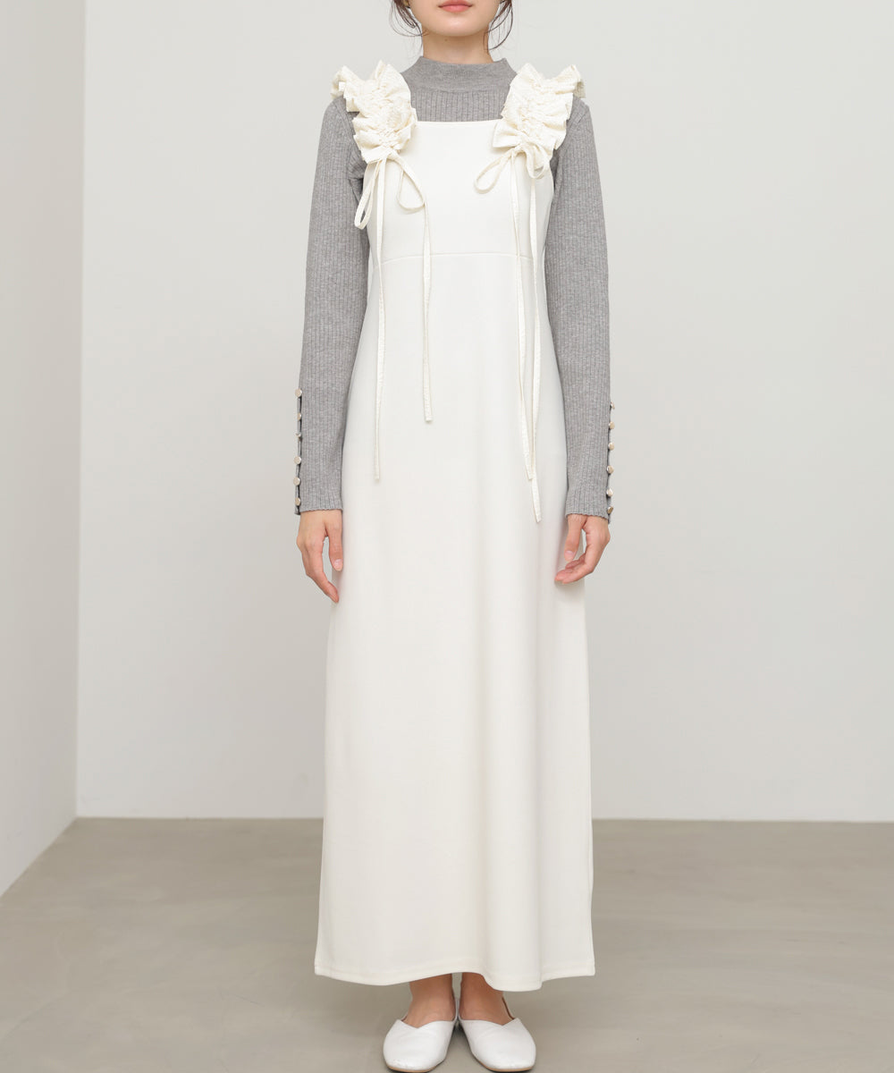 【選べるサイズ/イージーケア】ショルダーギャザーワンピース【イージージョーゼットシリーズ】