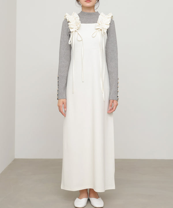 【選べるサイズ/イージーケア】ショルダーギャザーワンピース【イージージョーゼットシリーズ】