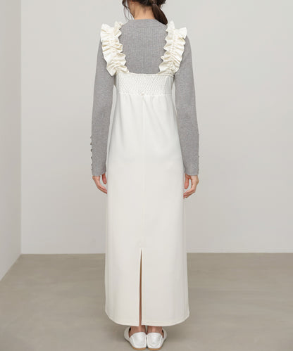 【選べるサイズ/イージーケア】ショルダーギャザーワンピース【イージージョーゼットシリーズ】