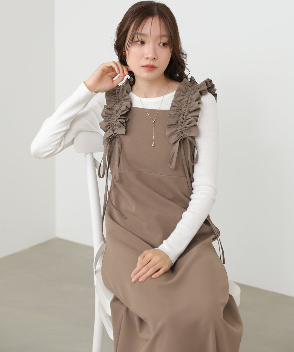 【選べるサイズ/イージーケア】ショルダーギャザーワンピース【イージージョーゼットシリーズ】