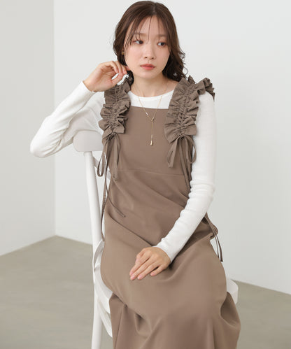 【選べるサイズ/イージーケア】ショルダーギャザーワンピース【イージージョーゼットシリーズ】