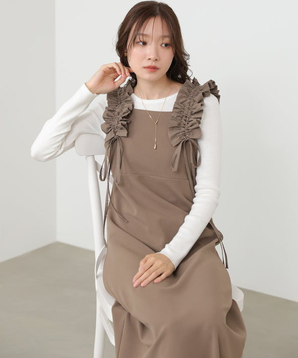 【選べるサイズ/イージーケア】ショルダーギャザーワンピース【イージージョーゼットシリーズ】