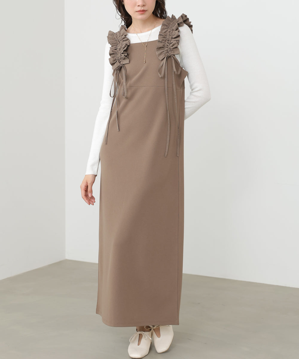 【選べるサイズ/イージーケア】ショルダーギャザーワンピース【イージージョーゼットシリーズ】