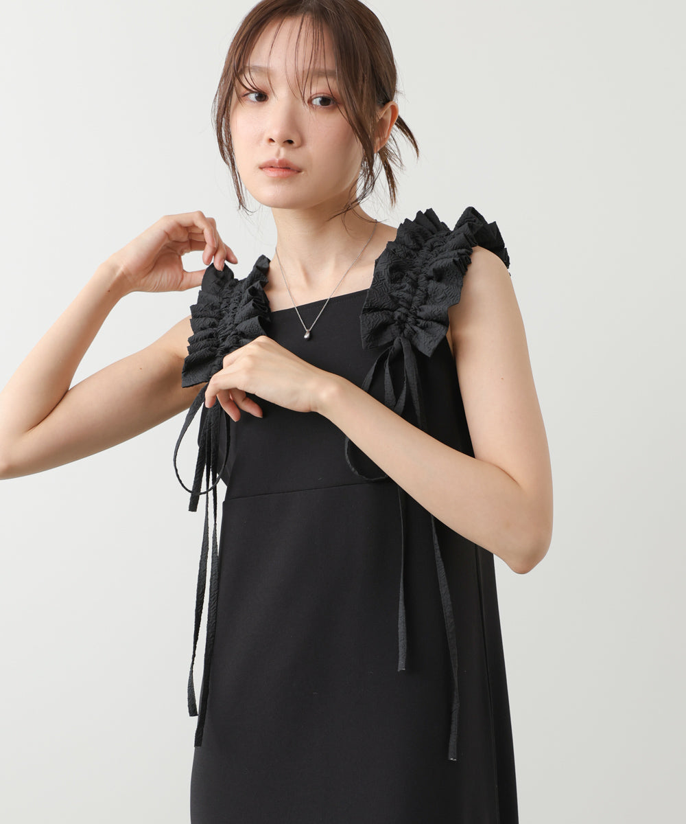 【選べるサイズ/イージーケア】ショルダーギャザーワンピース【イージージョーゼットシリーズ】