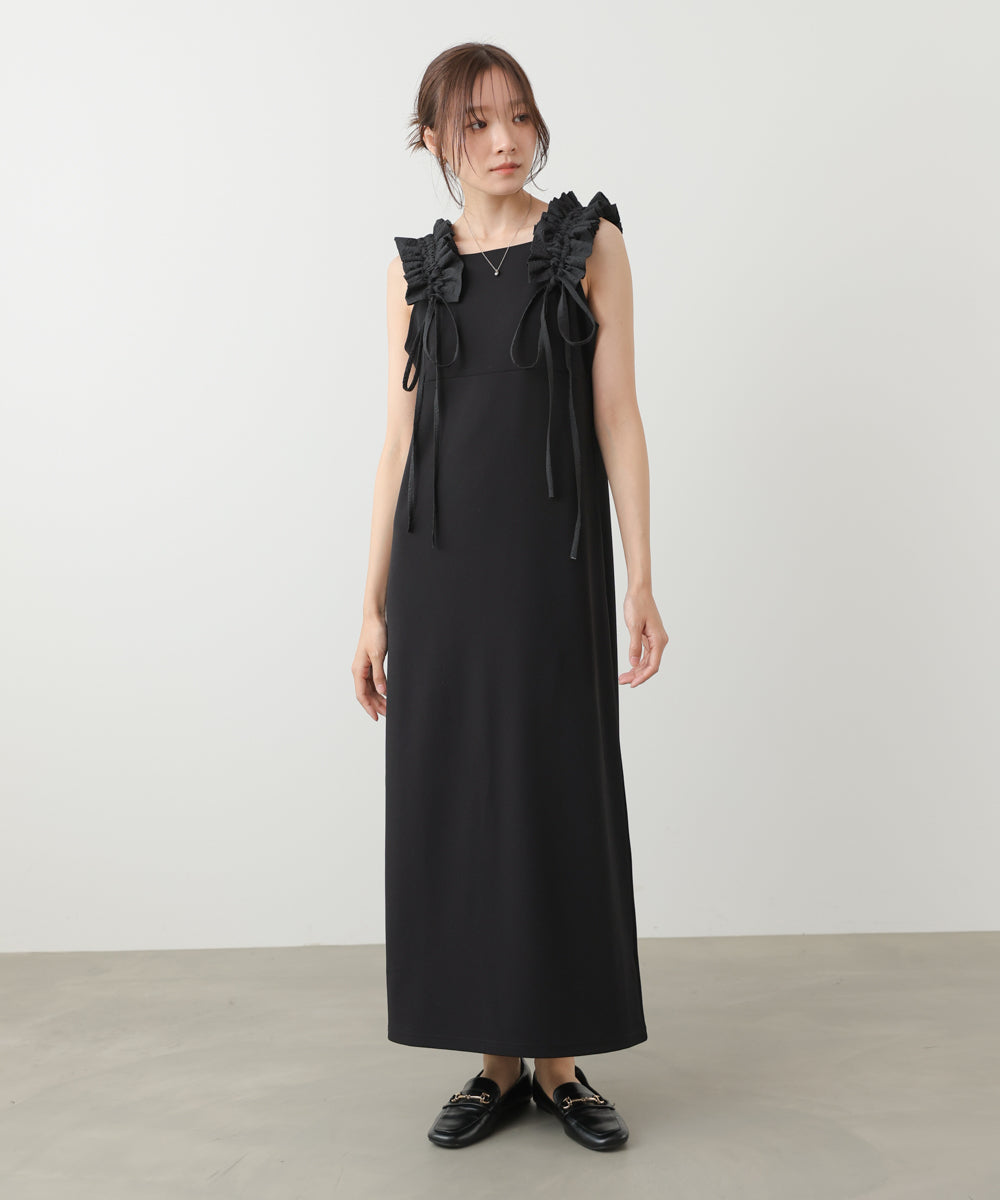 【選べるサイズ/イージーケア】ショルダーギャザーワンピース【イージージョーゼットシリーズ】