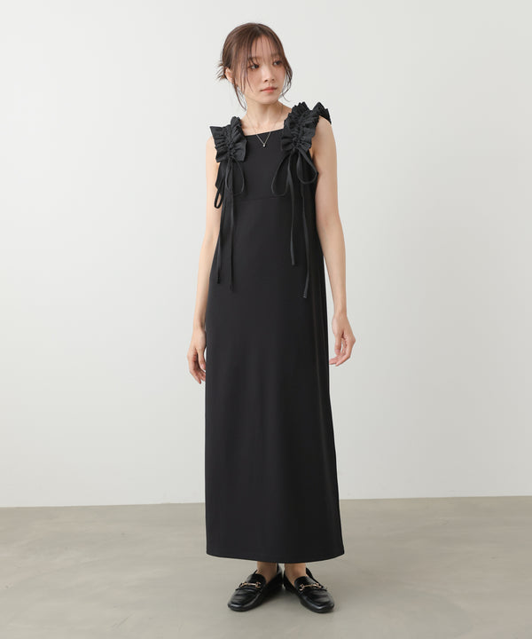 【選べるサイズ/イージーケア】ショルダーギャザーワンピース【イージージョーゼットシリーズ】