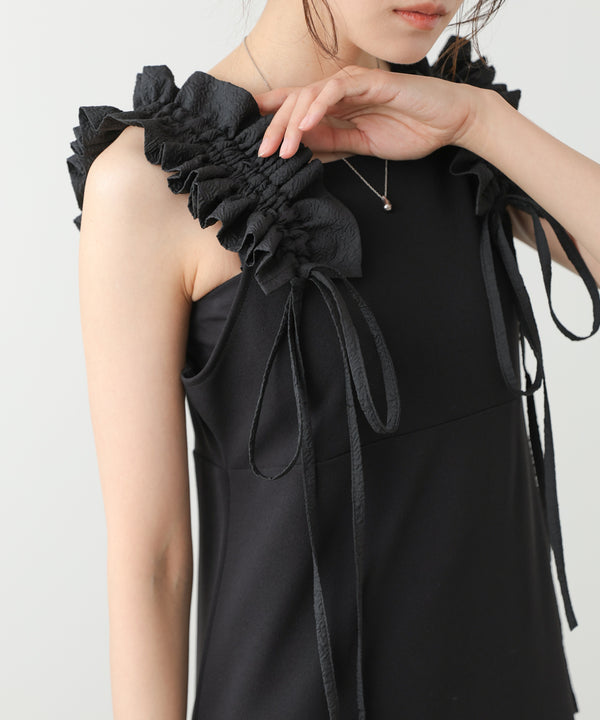 【選べるサイズ/イージーケア】ショルダーギャザーワンピース【イージージョーゼットシリーズ】