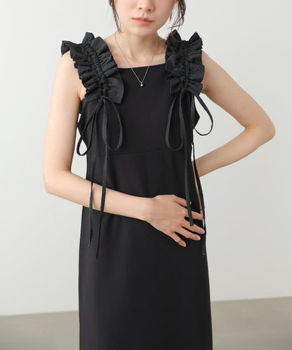 【選べるサイズ/イージーケア】ショルダーギャザーワンピース【イージージョーゼットシリーズ】