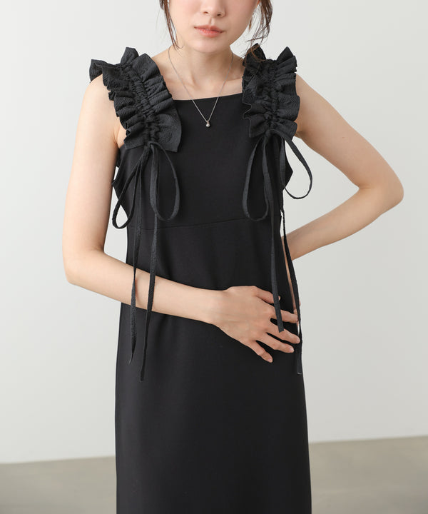 【選べるサイズ/イージーケア】ショルダーギャザーワンピース【イージージョーゼットシリーズ】