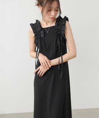 【選べるサイズ/イージーケア】ショルダーギャザーワンピース【イージージョーゼットシリーズ】