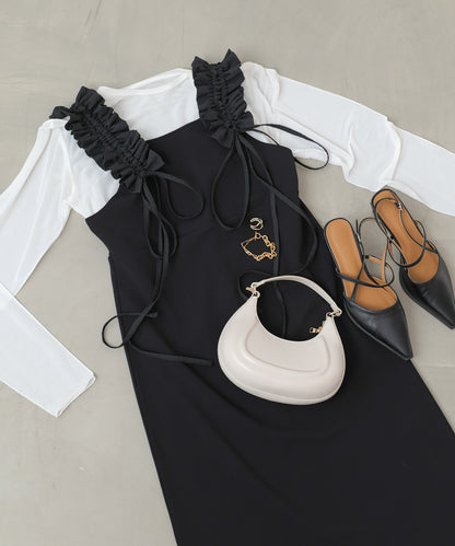 【選べるサイズ/イージーケア】ショルダーギャザーワンピース【イージージョーゼットシリーズ】